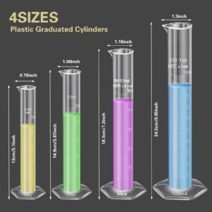 Aeseusia Graduated Cylinders Plastic Beakers, 10ml 25ml 50ml 100ml Plastic Measuring Cylinders, 50ml 100ml 250ml 500ml 1000ml Plastic Beakers with Pipettes,Plastic Funnel,Wash Bottle and Brushes