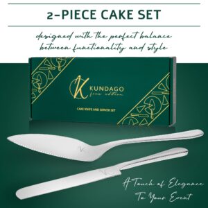 KUNDAGO Cake Cutting Set for Wedding - 2Pcs Cake Cutter and Cake Server Spatula - Food Grade Stainless Steel Cake Serving Set for Home, Wedding or Special Events - Wedding Cake Knife and Server Set