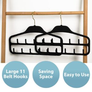 HAKDAY 2PCS Belt Hanger Rack Holder,360 Degree Rotating Tie Rack with Hooks,Non Slip Rubberized Belt Organizer Storage for Belts Ties Tank Tops Scarves Masks,Black