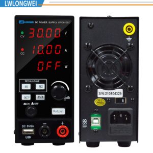 LWLONGWEI DC Power Supply Variable,30V 10A 300W Programmable Memory Function Adjustable Switching Regulated DC Bench Power Supply with 4-Digits LED Power Display 5V/2A USB Coarse and Fine Adjustmentsy