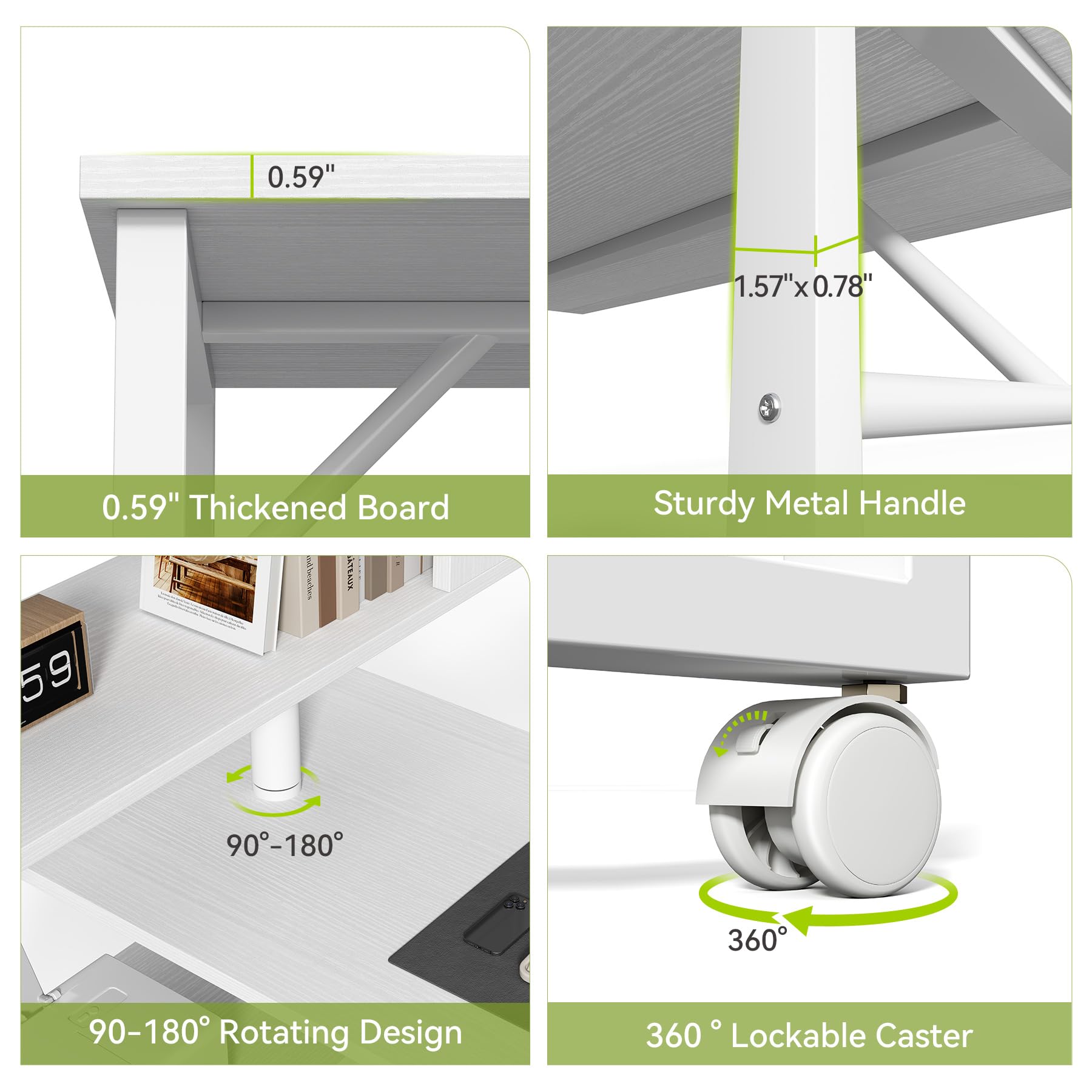 LITTLE TREE White Rotating Desk with Bookshelf, L-Shaped Computer Desk with Shelves, Reversible Writing Desk and Bookcase Combo with Storage for Home Office