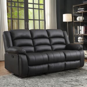 ebello faux leather manual reclining sofa with 2 concealed cup holders,overstuffed armrest 3 seat recliner sofa, couch for living room, bedroom, meeting room, black, sofa