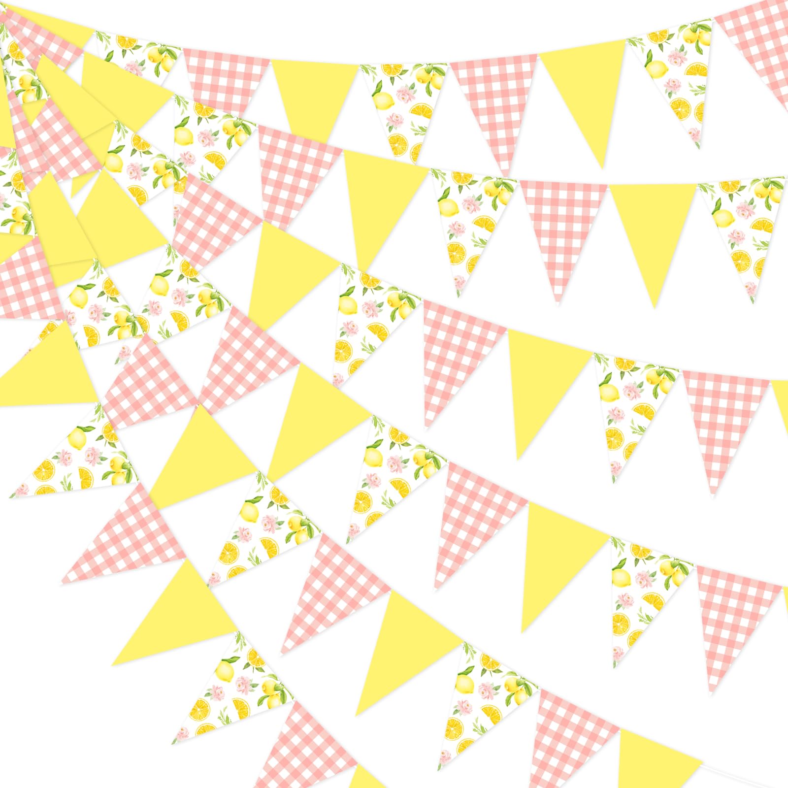 Lemon Party Decorations - 3PCS Lemon Bunting Banners, Pink and Yellow Lemon Triangle Banner Garland for Lemonade Wedding Engagement Bridal Shower Bachelorette Baby Shower Birthday Party Decor