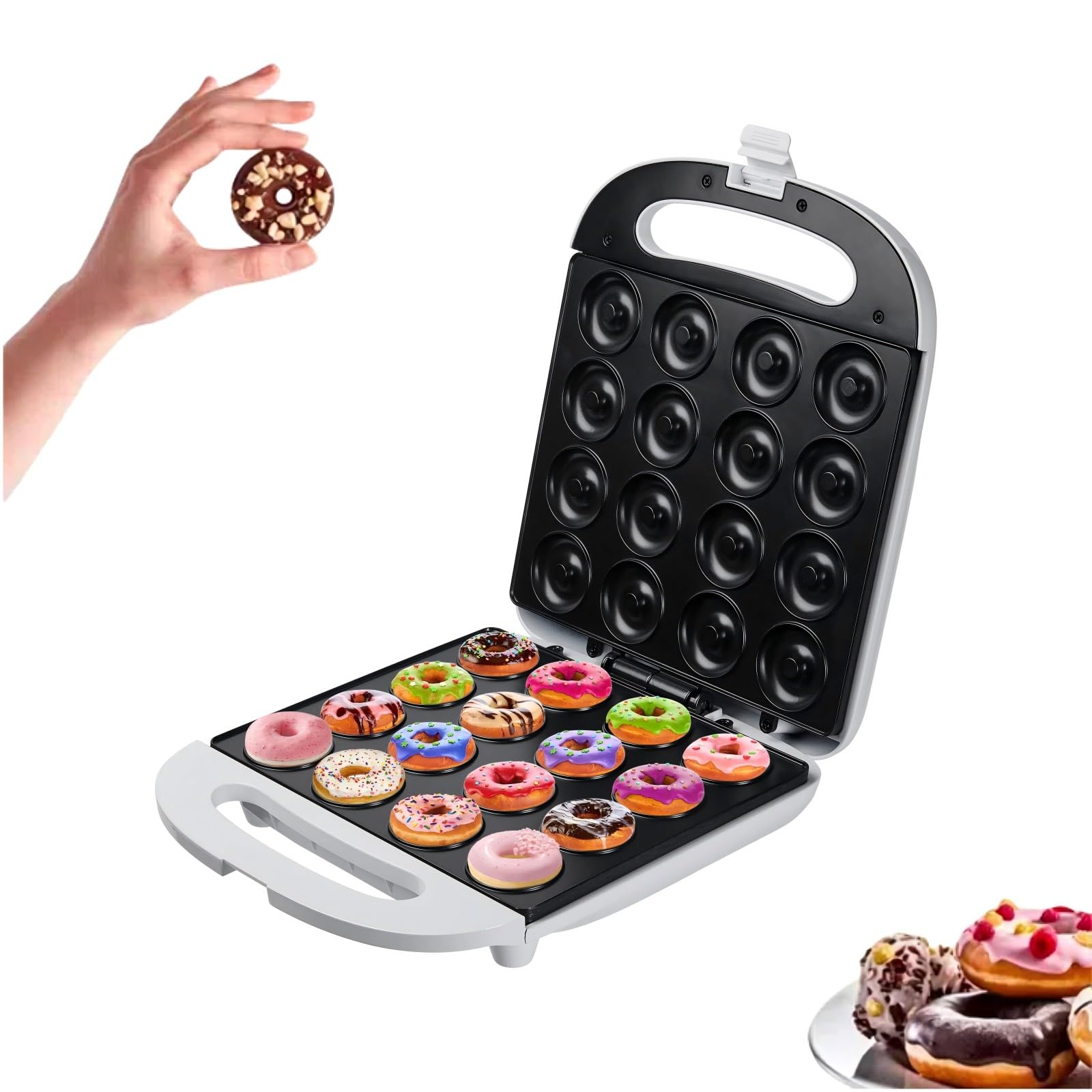 Lifeeverkeep Mini Donut Maker Machine for Kid-Electric Non-Stick Surface Makes 16 Mini Doughnuts-Friendly Breakfast, Snacks, Desserts-White