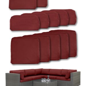 OmniBuy Premium 12 Pack Outdoor Seat Cushions - Custom Fit 6 Seat 7 Piece Wicker Rattan Patio Furniture - Upholstered Chair Replacement Covers (Burgundy)