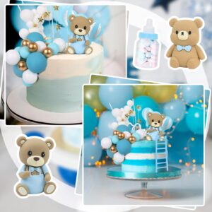 Acmee 44 PCS Bear Cake Toppers - Mini 3D Bear BABY Letters Milk Bottle Blue Gold Foam Balls Cake Toppers for Boy Girl Birthday Party Baby Shower Cake Decorations