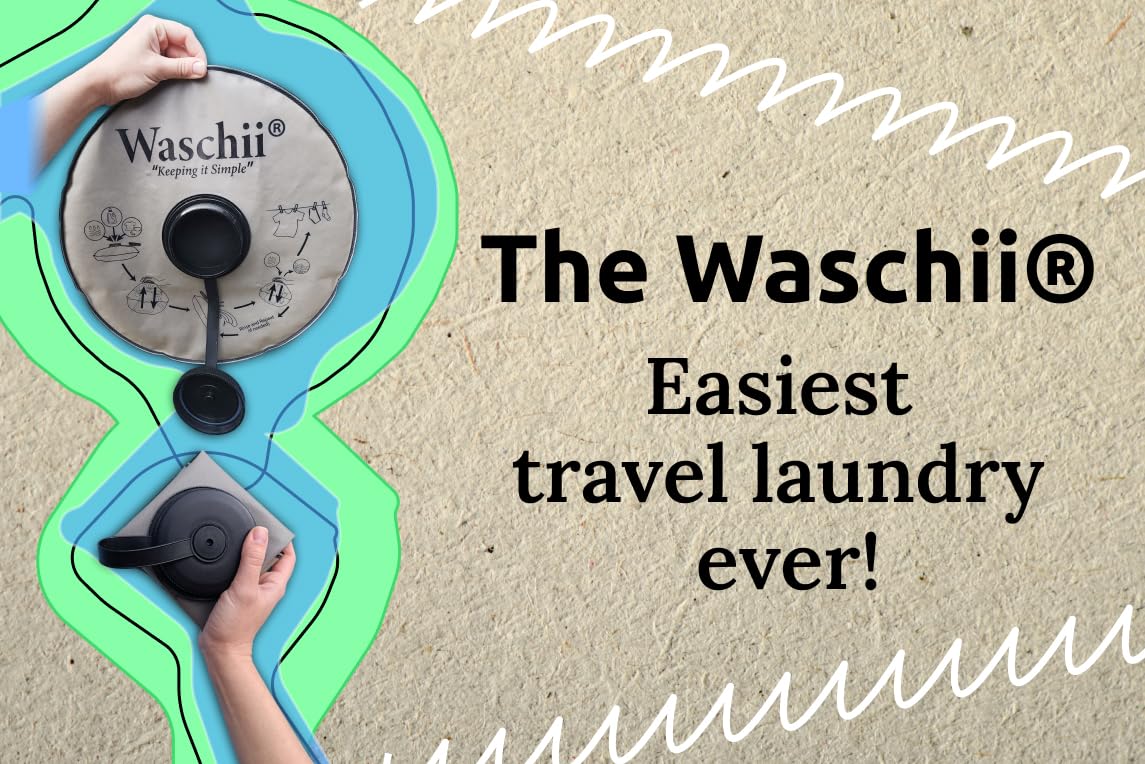 Waschii Portable Travel Laundry Bag - Solar Heated, Eco-Friendly, Compact and Durable Laundry Solution for Camping, Hiking, and Travel