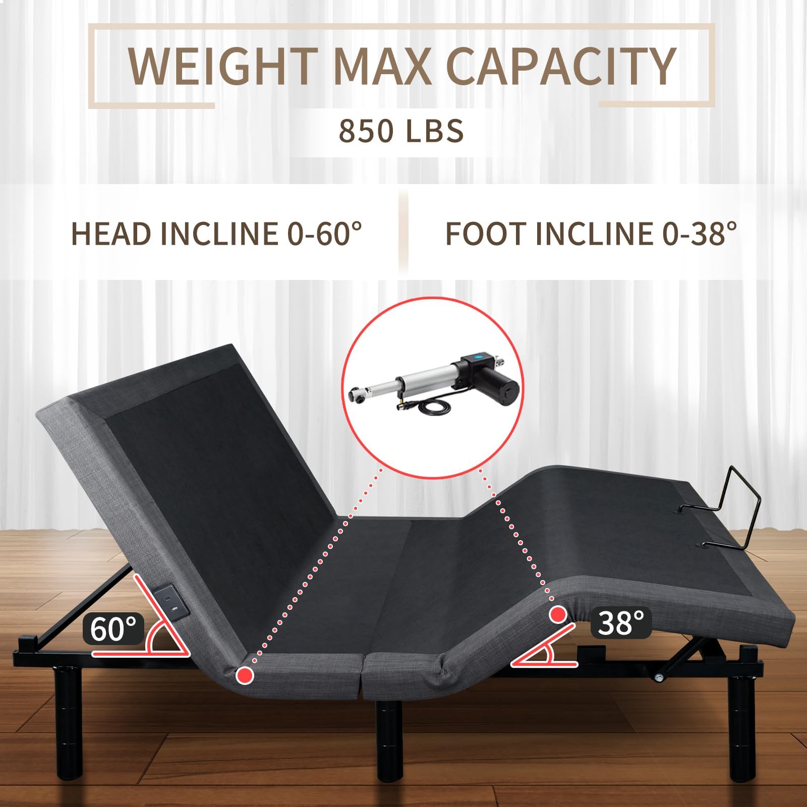 BEARMANOUTDOOR Adjustable Bed Frame Queen,Zero Gravity Electric Bed with Wireless Remote,Queen Adjustable Bed Base,Under Bed Light,Head and Foot Incline,4 USB Ports,Adjustable Heights,Easy Assembly