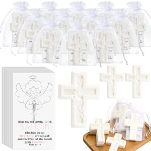 swiffen 50 sets baby shower baptism favors set cross soap with greeting cards organza bag scented soap favors christening communion baptism party favors for guests party gender reveal gift