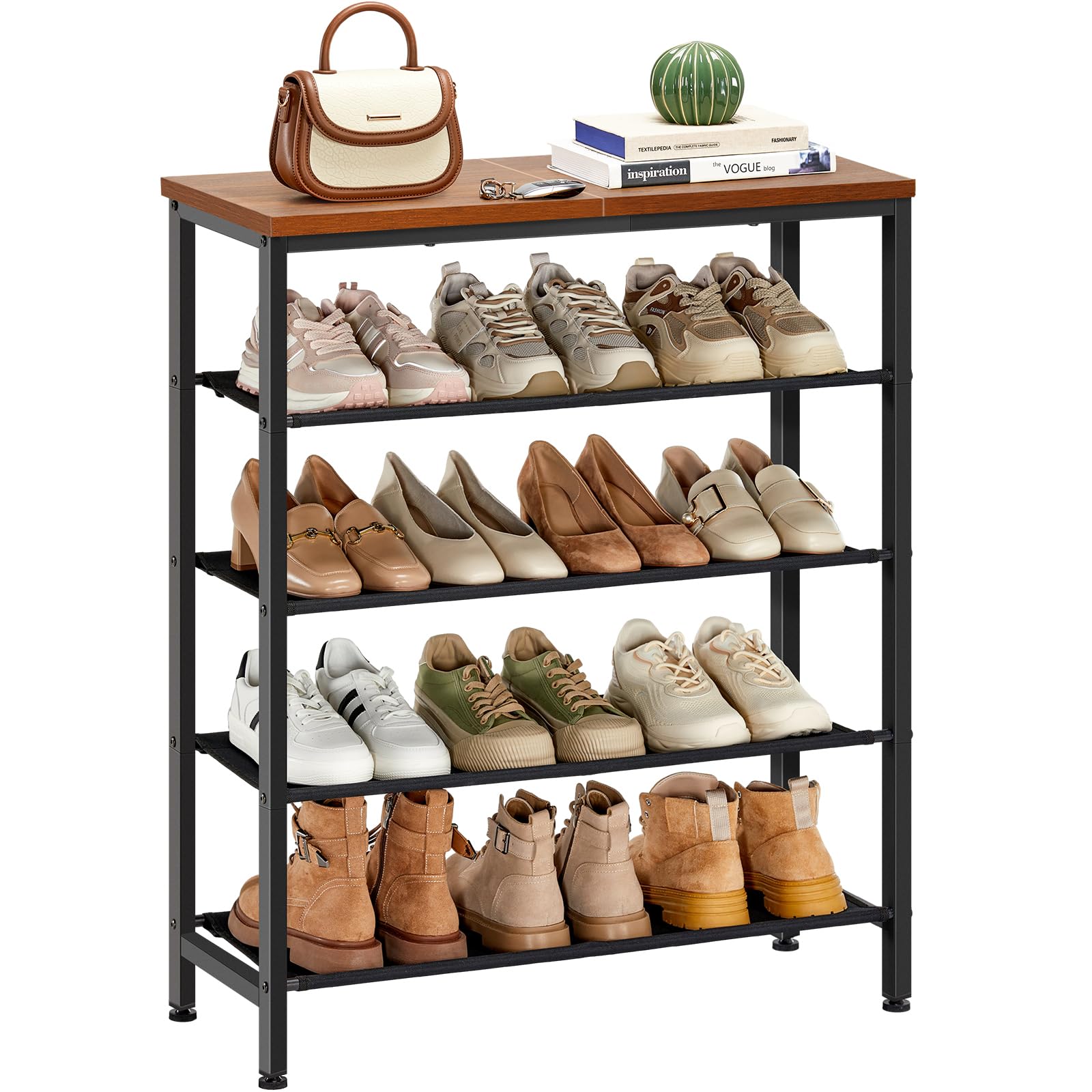 Pipishell 5-Tier Shoe Rack, Large Shoe Stand Rack with Sturdy Wood Grain Finish Top Shelf & Steel Frame, Free-Standing Shoe Organizer for Entryway,Front Door Entrance,Closet,Bedroom,Hallway