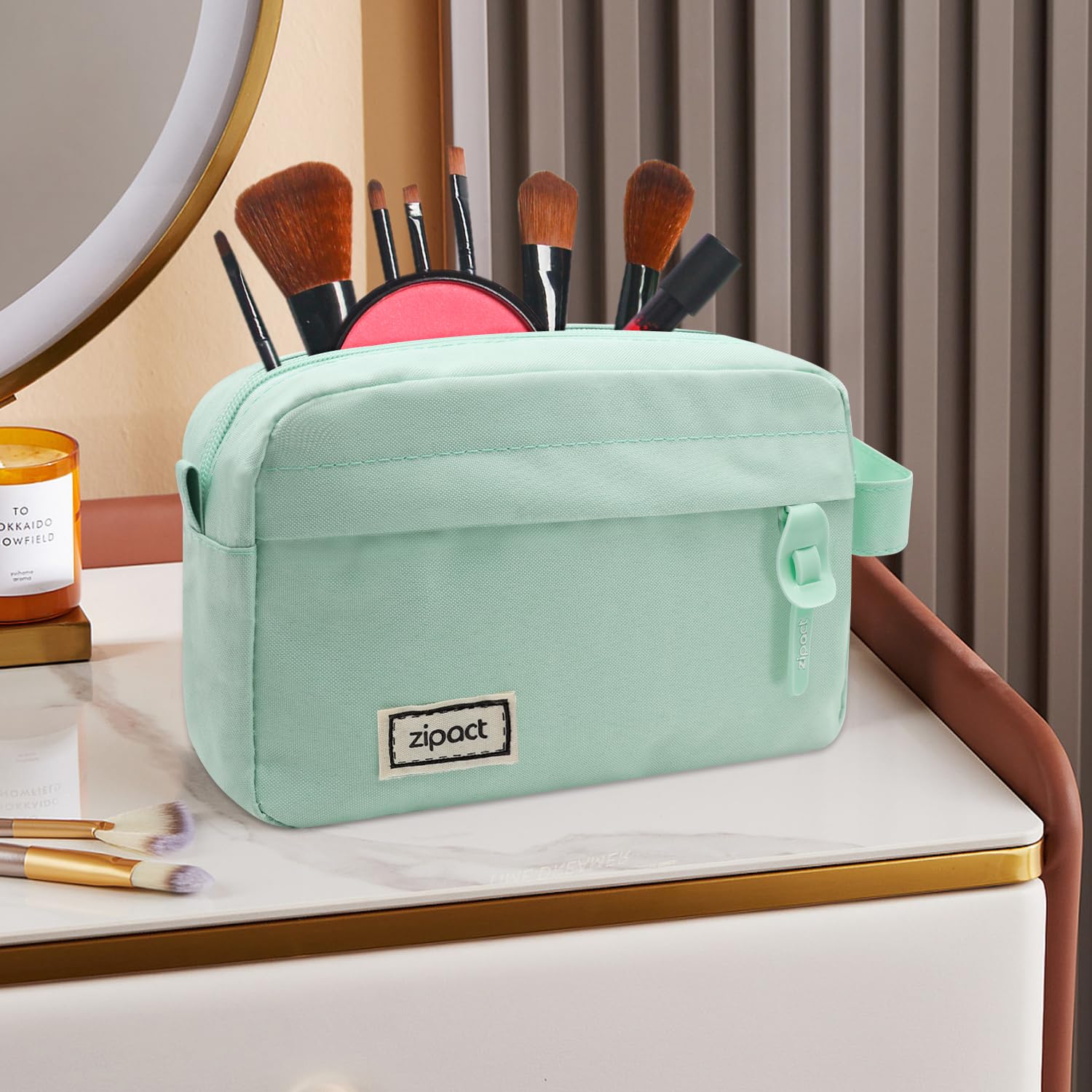 Eliamo Extra Large Capacity Pencil Case with Zipper and Handle, Portable Pen Bag to Organize School Supplies or for a Cosmetic Bag, Mint Green