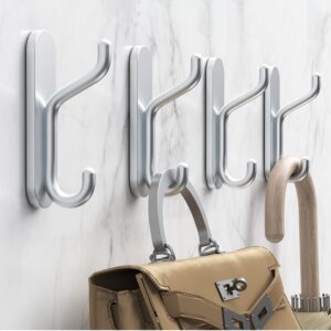 adhesive bathroom towel hook wall: heavy duty stick on jacket coat wall hanging hooks for shower 4 pcs silver