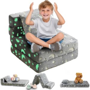 truwelby 2-piece kids sofa couch, modular toddler couch glow in the dark sofa for playroom bedroom, play couch for girls boys, kids convertible sofa sectional foam playset couch set