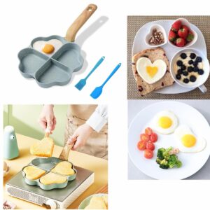 AISIBO Egg Frying Pan, Nonstick Egg Frying Pan with Brush Scraper, Four-Cup Fried Egg Pan Multi Egg Frying Pan for Burger, Omelet, Outdoor Camping (Blue)