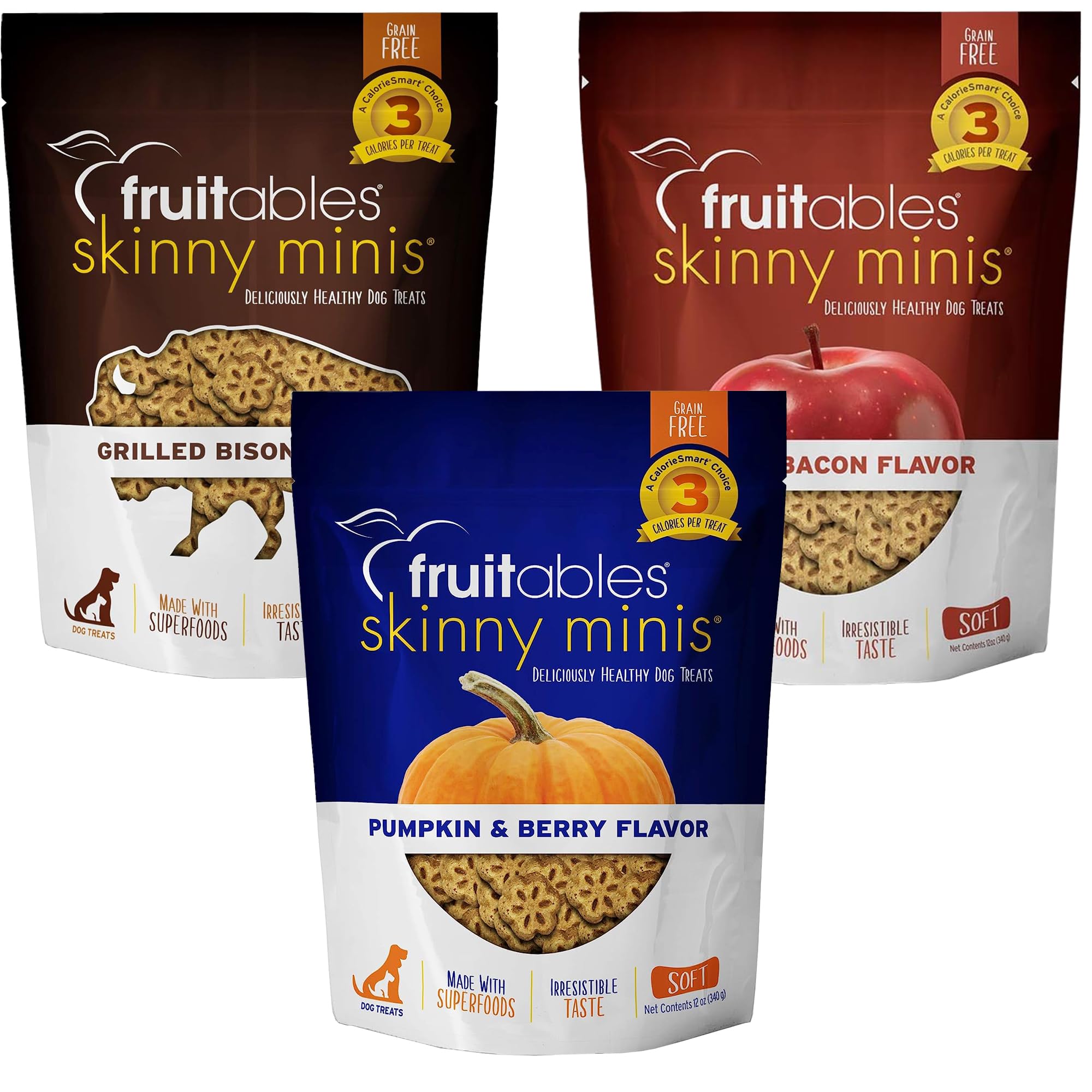 Fruitables Skinny Mini Low Calorie Dog Treats, Healthy Soft Dog Treats for Senior Dogs or Pups, Training Sweet Potato Dog Treats, 12 oz (Variety)