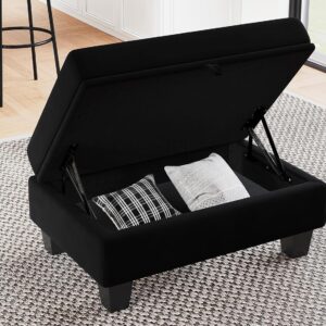 Belffin Velvet Convertible Storage Chaise Ottoman with Back Side for Velvet Sectional Sofa Black