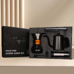 Pour Over Coffee Kit Chemex Coffee Maker Set, All in One Hand Drip Coffee Set, Coffee Grinder Manual Set, Ideal for Anniversary Birthday Gift