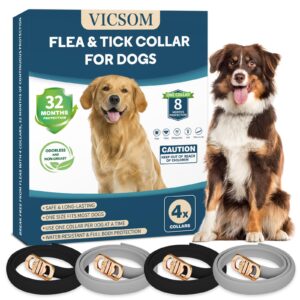 4 pack flea collar for dogs, dog flea and tick collar 32 months flea and tick treatment for dog, waterproof adjustable dog flea and tick prevention collar for small medium large dog puppy, black grey