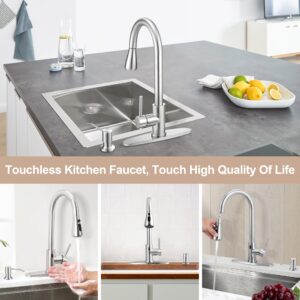 Touchless Kitchen Sink Faucet with Pull Down Sprayer, Herogo Brushed Nickel Stainless Steel Smart Activated Kitchen Faucet with Soap Dispenser, Single Handle Motion Sensor Faucet for Farmhouse RV Sink