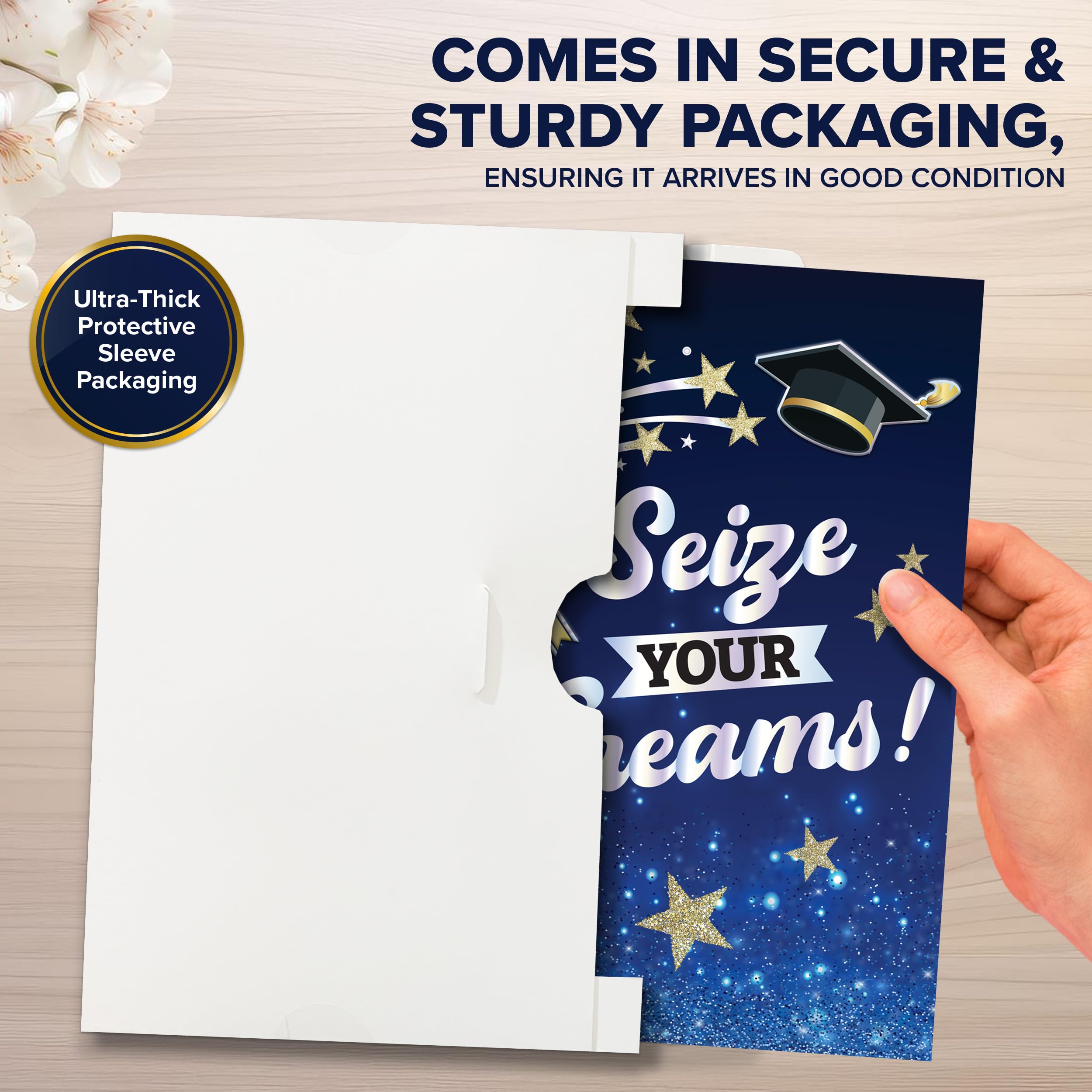 Decorably Individual Seasonal Greeting Card with Envelope & Stickers - Glittery & Holographic Graduation Card Set With Embossed Graduation Cap & Badge, 5x8in Graduation Cards For Her