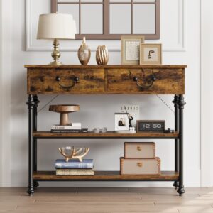 IDEALHOUSE Console Tables for Entryway, Small Entryway Table with 2 Drawers, Narrow Console Table with Storage Shelves for Living Room, Hallway Table, Sofa Table, Rustic Brown