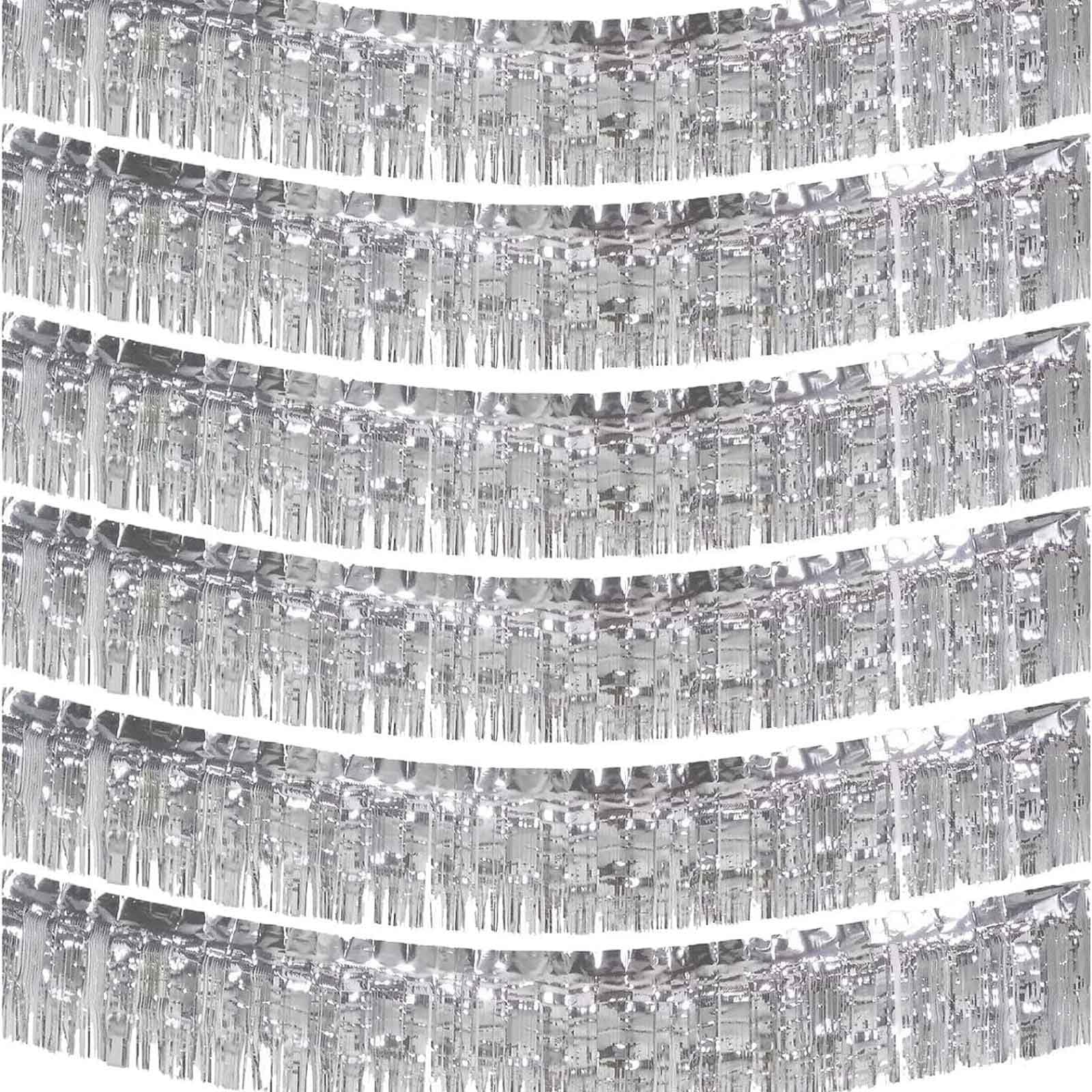 We Moment 6 Pack 10 Feet Silver Foil Fringe Garland Metallic Tinsel Banner Wall Hanging Fringe Curtain Glitter Backdrop Banner for Parade Floats Birthday Bachelorette Silver Party Decorations