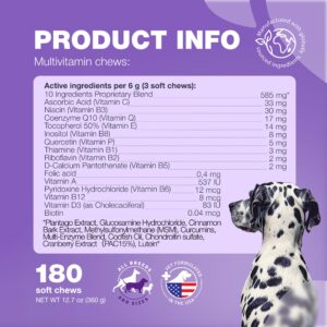 Dog Vitamins 15 in 1 - Dog Multivitamin Chews with MSM for Hip & Joint Health - Dog Supplement for Itchy Skin Relief - Multivitamin for Dogs Immune Support with Enzymes - Skin & Coat, Mobility Support