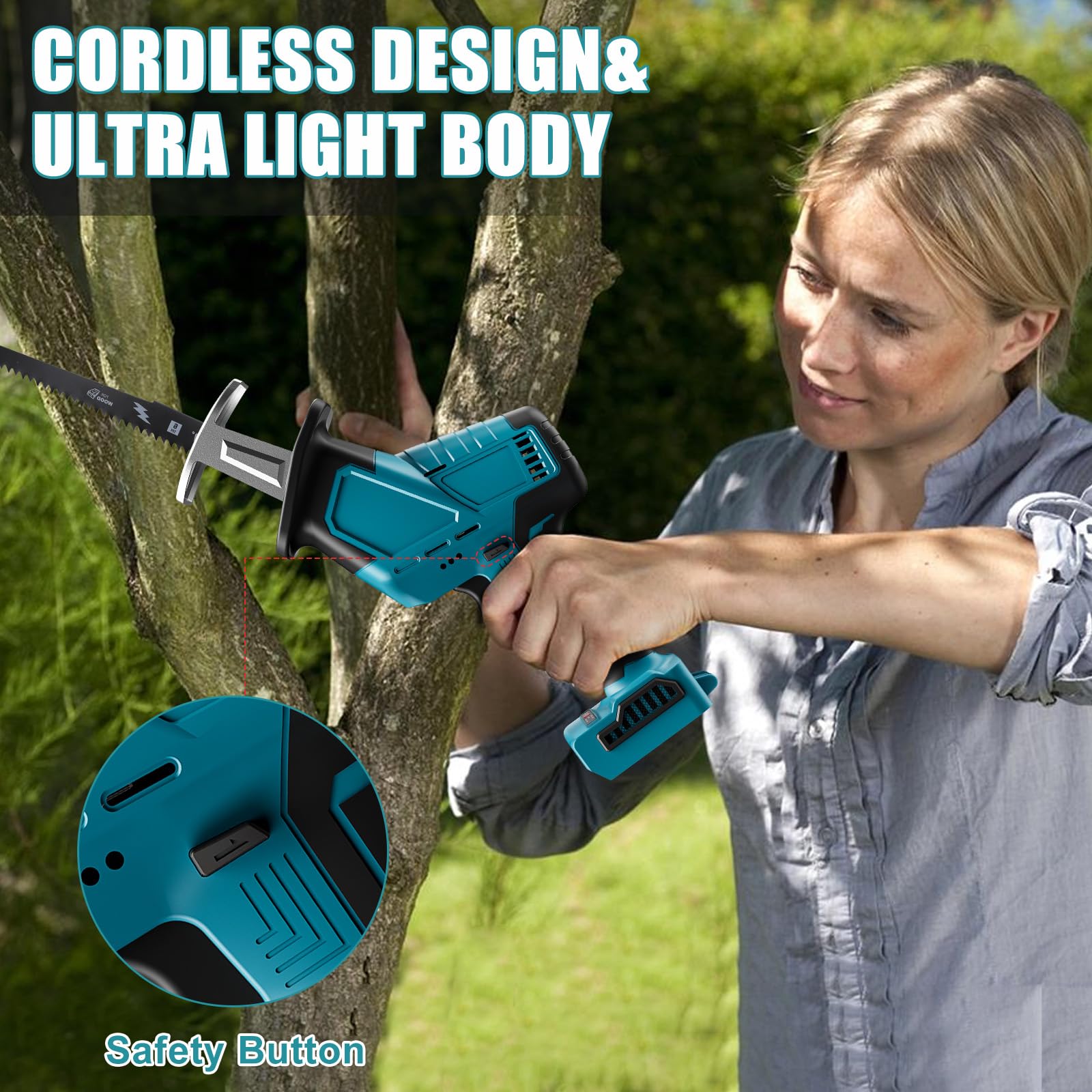 Cordless Reciprocating Saw compatible with 18V Battery makita, 3500RPM Brushless Reciprocating Saw with 4 Saw Blades, Professional Reciprocating Saw for Wood, Metal & PVC Cutting(No battery)