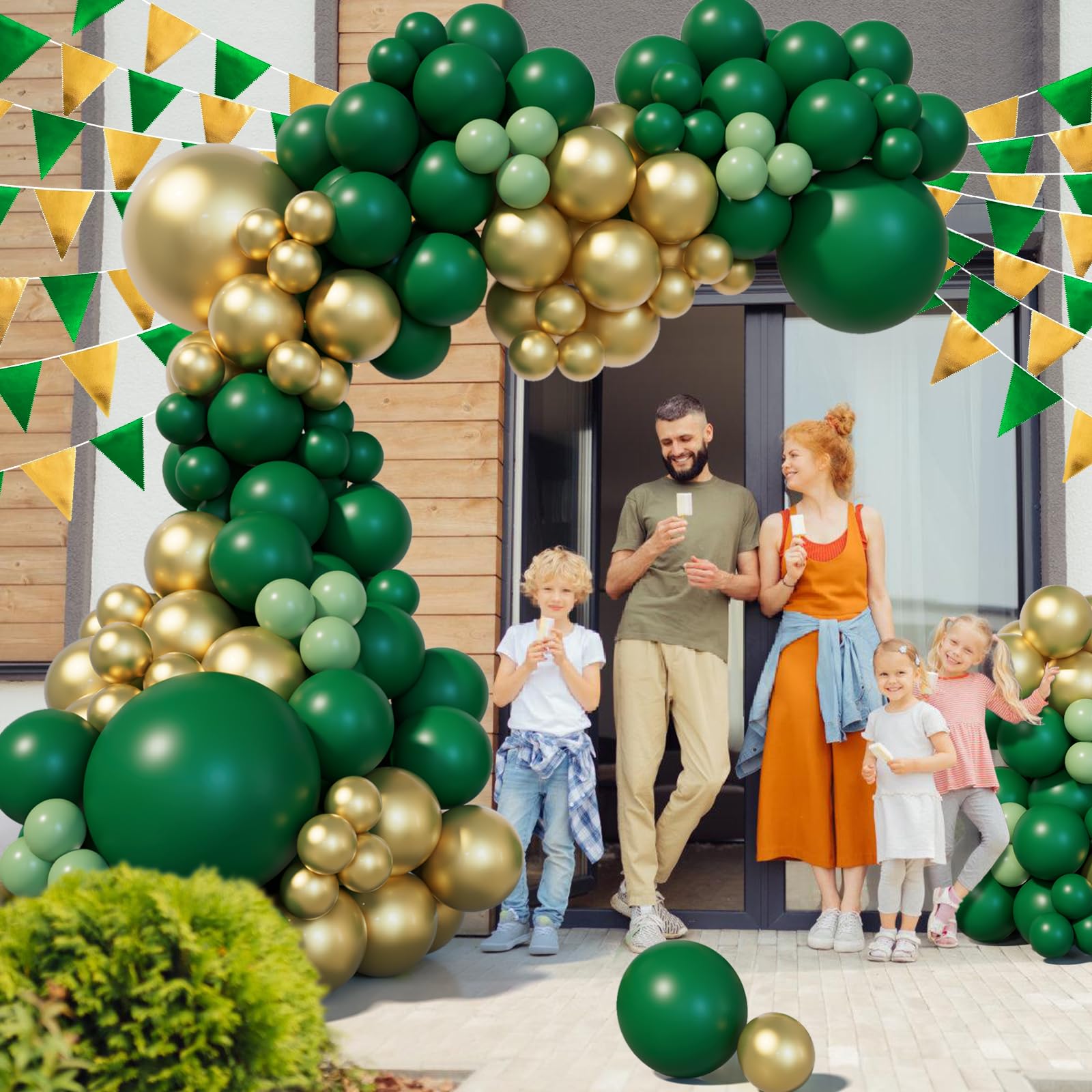 151pcs Green and Gold Balloon Arch Kit, Emerald Forest Hunter Dark Green Metallic Gold Sage Green Balloons for Birthday, Baby Shower, Gender Reveal, Anniversary, Wedding, Jungle Ball Party Decorations