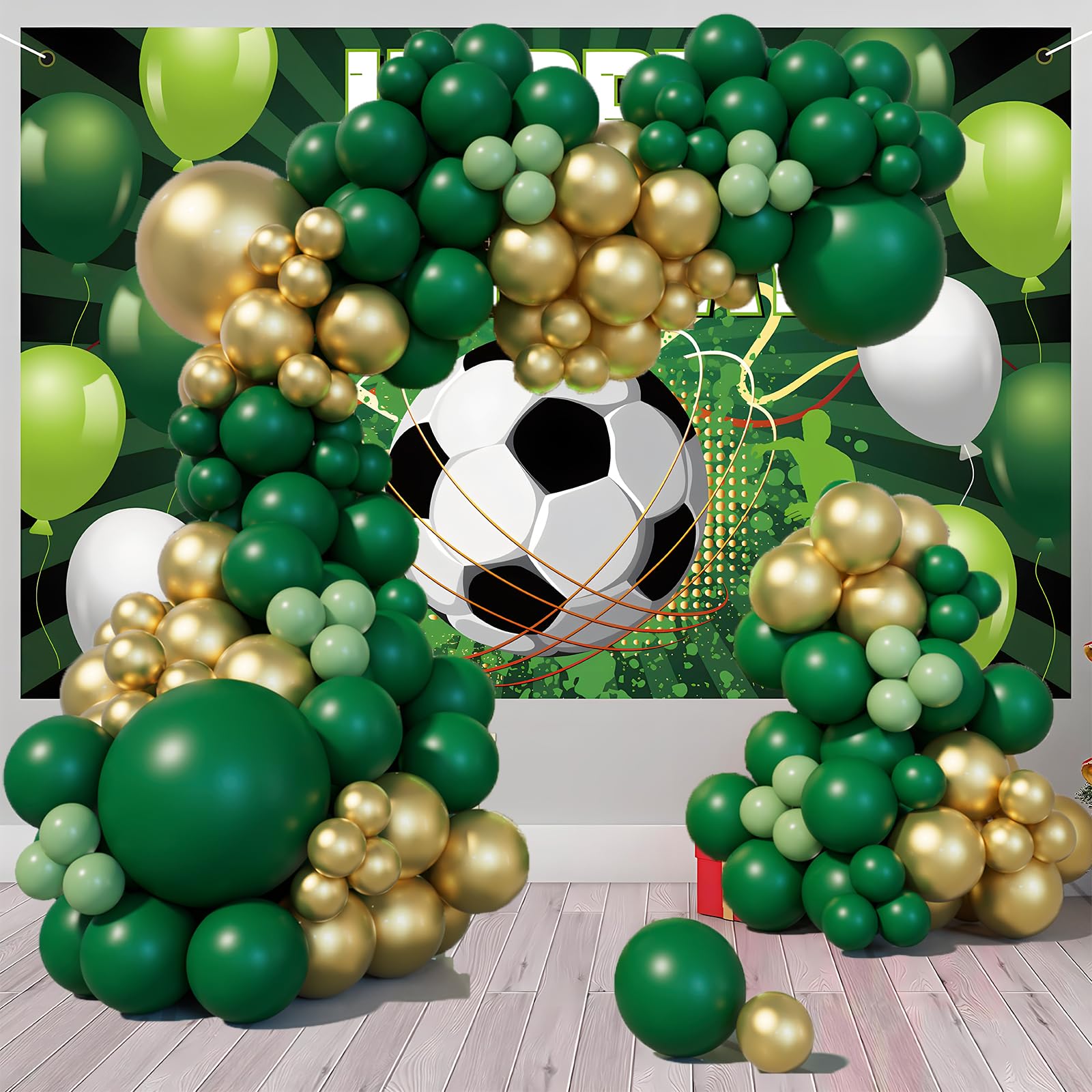 151pcs Green and Gold Balloon Arch Kit, Emerald Forest Hunter Dark Green Metallic Gold Sage Green Balloons for Birthday, Baby Shower, Gender Reveal, Anniversary, Wedding, Jungle Ball Party Decorations