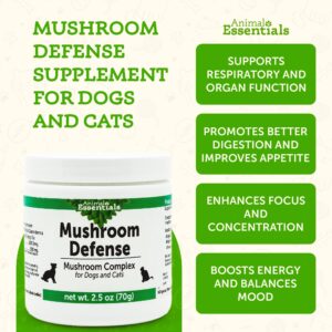 Animal Essentials MUSHROOM DEFENSE Supplement for Dogs & Cats - Critical Immune Defense, Reishi, Maitake, Cordyceps, Mushroom Powder Extract - 2.5 Oz (Pack of 1)