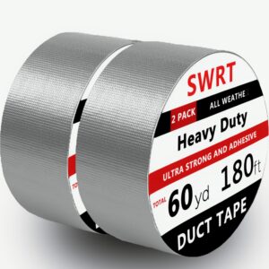 swrt 2-pack silver heavy duty duct tape strong adhesive, 2inch 180ft/60yd duct tape heavy duty waterproof all weather gray duct tape no residue sealing & patching for indoor&outdoor repair