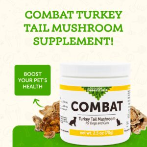 Animal Essentials Combat Turkey Tail Mushroom Supplement for Dogs & Cats - Critical Immune Defense, Supports Cognitive Function, Mushroom Powder Extract, Organic Turkey Tail - 2.5 Oz (Pack of 1)