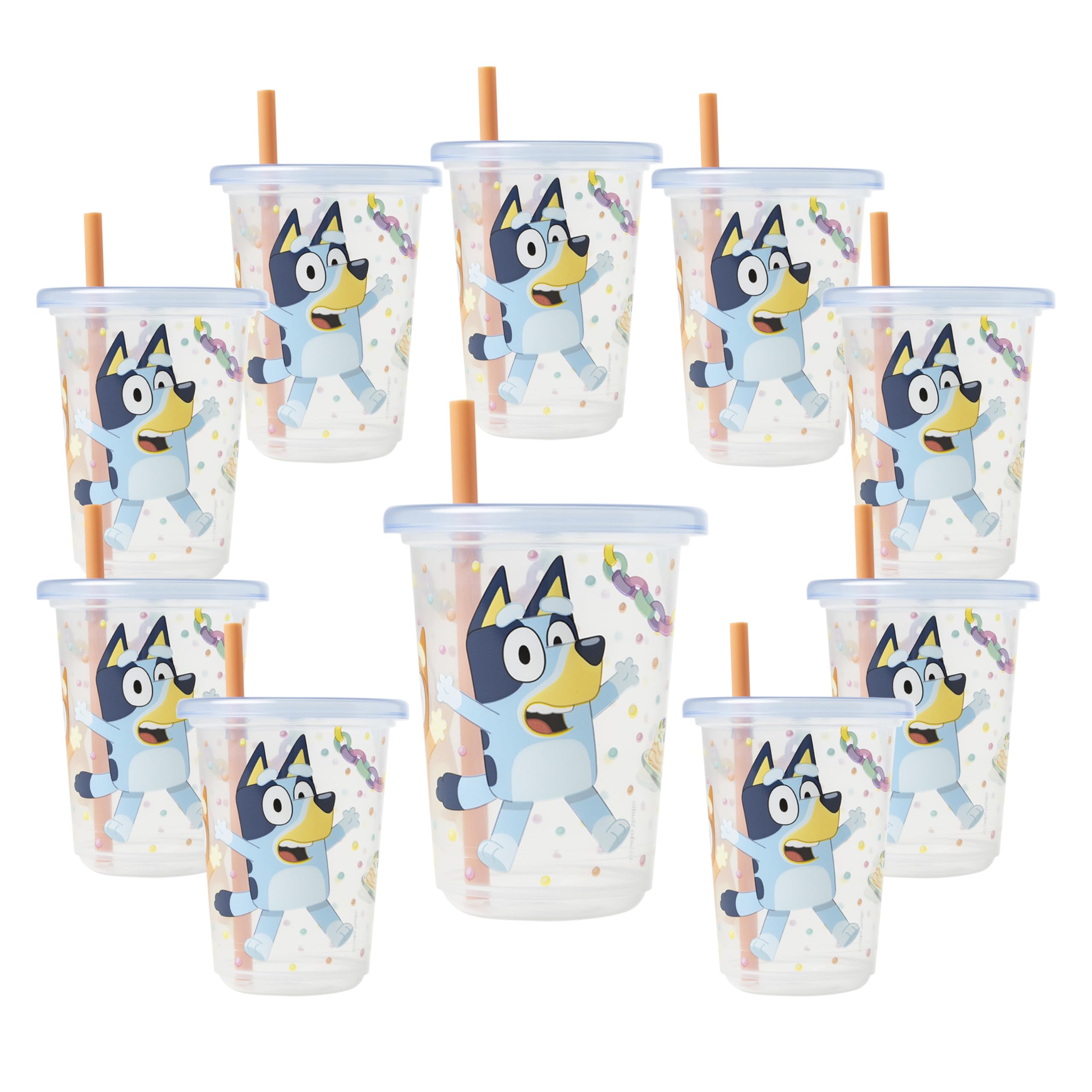 The First Years Bluey Take & Toss Toddler Straw Cups - Spill Proof Toddler Sippy Cups with Snap On Lids and Straws - Bluey Gifts and Bluey Party Supplies - 10 Oz - 10 Count