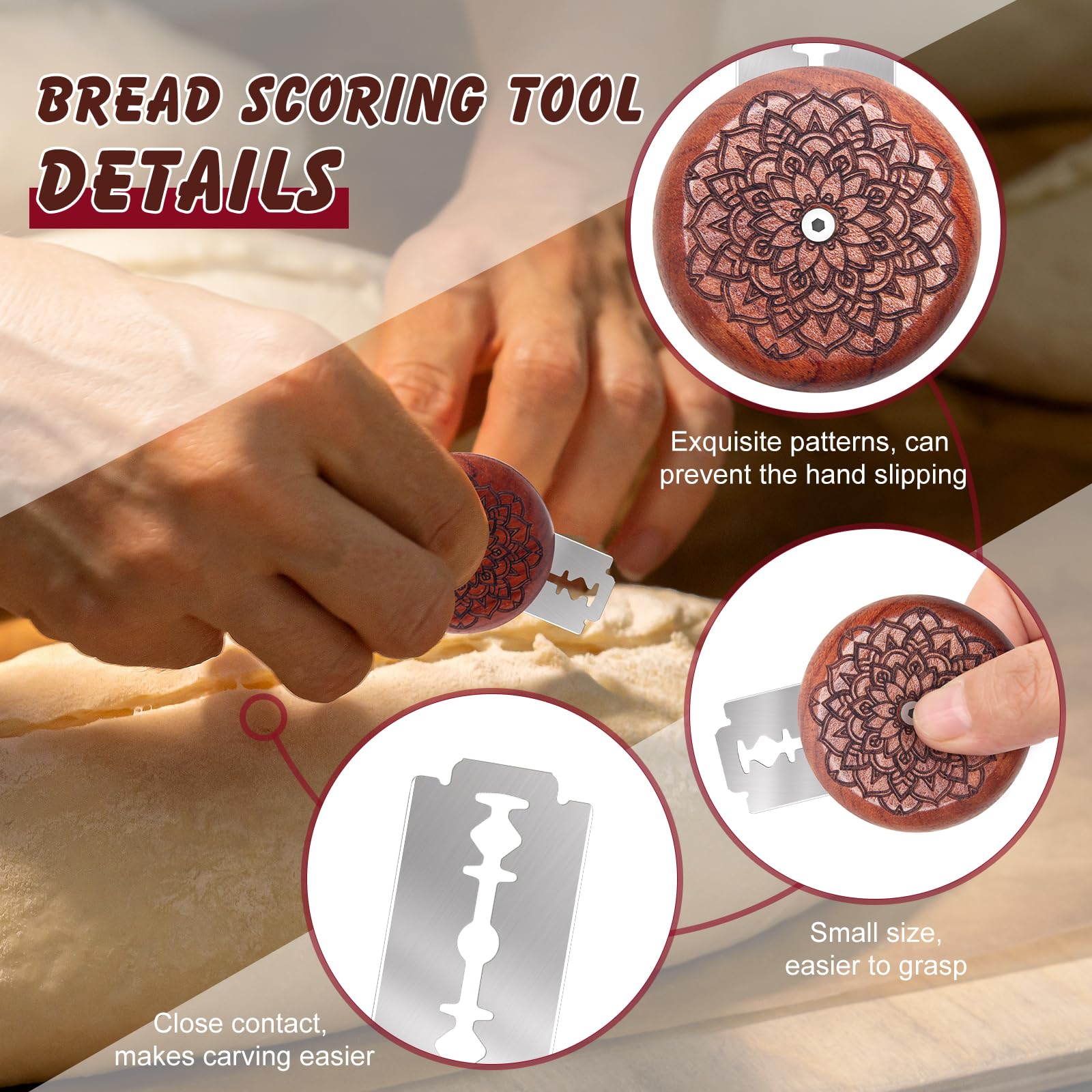 Windspeed 1+10 Pcs Sourdough Bread Lame Scoring Tool, Best Bread Lame Cutter For Sourdough Bread Lame Wooden Bread Lame Dough Scoring Tool Include 10 Razor Blades and Storage Cover