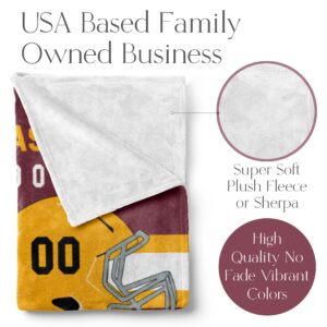 Personalized Football Throw Blanket for Kids and Adults | Warm and Soft Plush | American Football Custom Fan Gift with Helmet Number, Name, City, and Team Colors (60x80 Fleece - Washington)