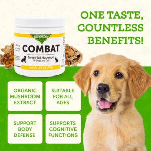 Animal Essentials Combat Turkey Tail Mushroom Supplement for Dogs & Cats - Critical Immune Defense, Supports Cognitive Function, Mushroom Powder Extract, Organic Turkey Tail - 2.5 Oz (Pack of 1)