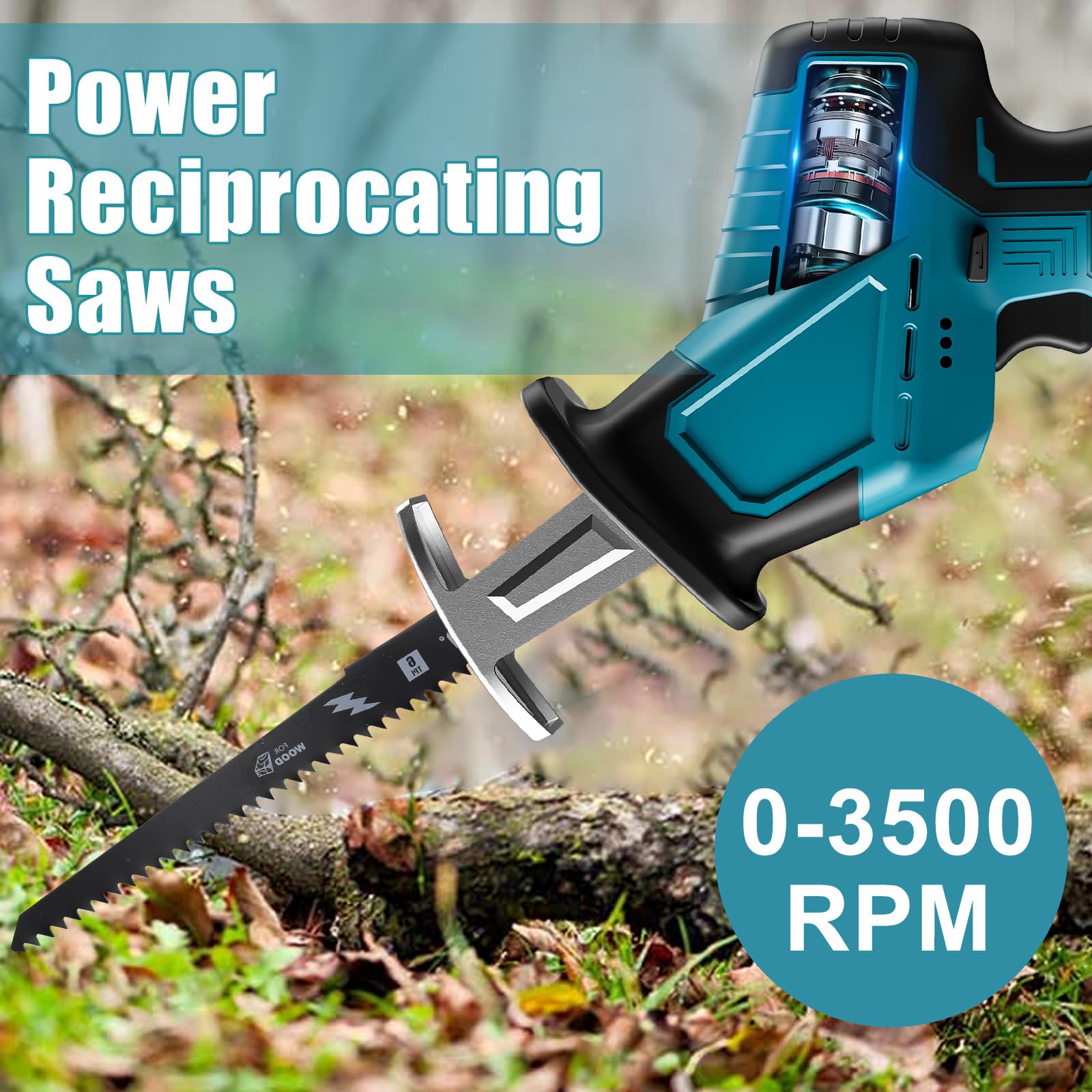 Cordless Reciprocating Saw compatible with 18V Battery makita, 3500RPM Brushless Reciprocating Saw with 4 Saw Blades, Professional Reciprocating Saw for Wood, Metal & PVC Cutting(No battery)