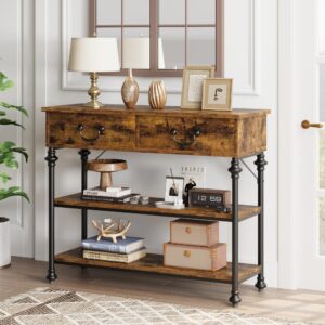 IDEALHOUSE Console Tables for Entryway, Small Entryway Table with 2 Drawers, Narrow Console Table with Storage Shelves for Living Room, Hallway Table, Sofa Table, Rustic Brown