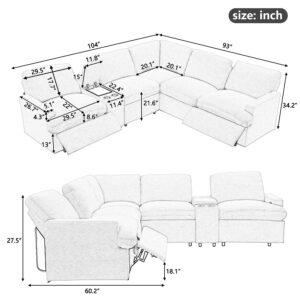 LUMISOL Power Recliner Corner Sofa with Storage Box, 104'' Sectional Couches with USB Ports, Cup Holders and Power Socket, Home Theater Reclining Sofa for Living Room Office Apartment Bedroom, Cream