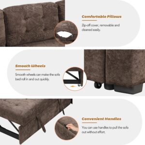 LZ LEISURE ZONE 82.6" L-Shape Sofa Bed, Pull-Out Sleeper Sofa with Wheels, USB Ports, Power Sockets for Living Room, Brown