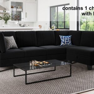 Belffin Velvet Convertible Storage Chaise Ottoman with Back Side for Velvet Sectional Sofa Black