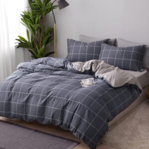 SAPHREAS Boy Gray Plaid Duvet Cover Set Twin Size Bedding Comforter Cover Set 2pcs 1 Duvet Cover 1 Pillow Sham with Zipper