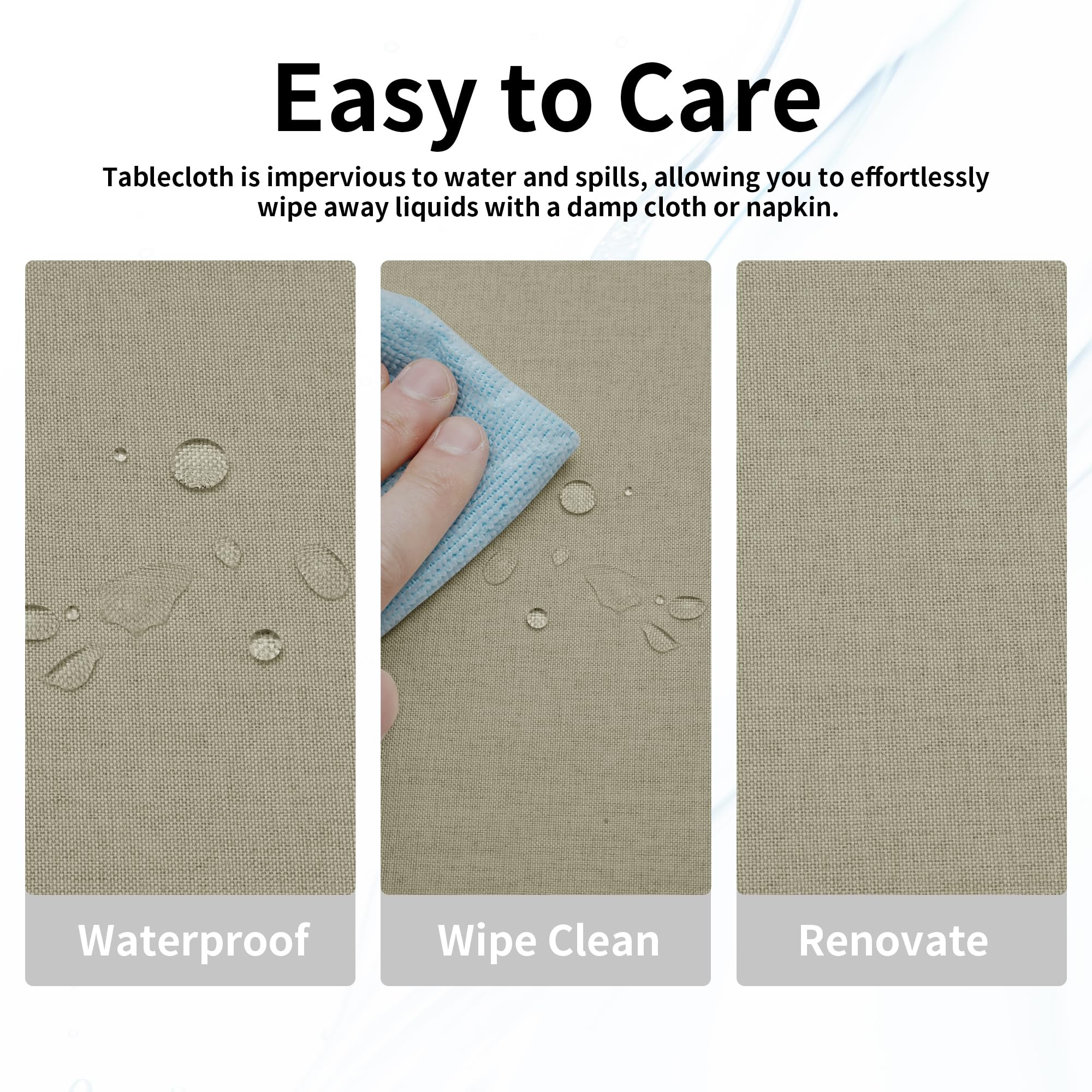 Easy-Going Faux Linen Waterproof Spill-Proof Tablecloth Stain Resistant Rectangle Table Cloth Wrinkle Free Decorative Fabric for Kitchen, Dining, Party, Weddings, Restaurants (52x70 in, Linen)