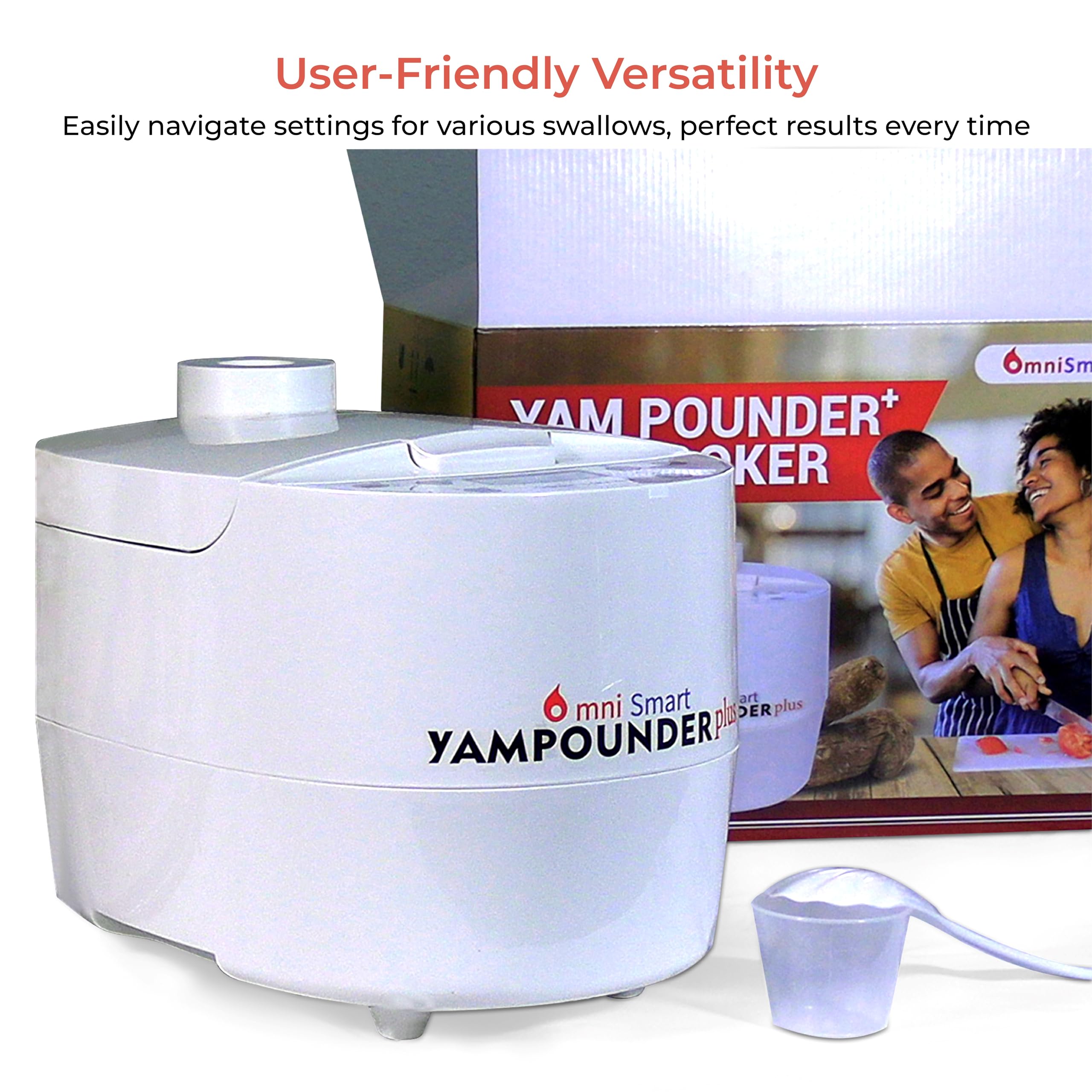 Omnismart Yampounder Plus, COOK AND POUND YAMPOUNDER Fufu Machine, 3L 700W Electric African Food Cooker to Make Pounded Yam, Poundoo Yam, Plantians, Cocoyams, Amala & Garri