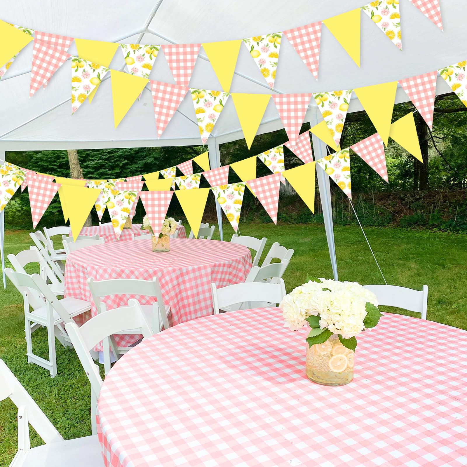 Lemon Party Decorations - 3PCS Lemon Bunting Banners, Pink and Yellow Lemon Triangle Banner Garland for Lemonade Wedding Engagement Bridal Shower Bachelorette Baby Shower Birthday Party Decor