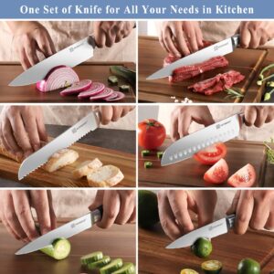 KEEMAKE Kitchen Knife Block Set - 7Pcs Kitchen Knives with Magnetic Knife Holder, High Carbon Stainless Steel Chef Knife Set with Block, Ultra Sharp Knives Set for Kitchen With Ergonomic Handle