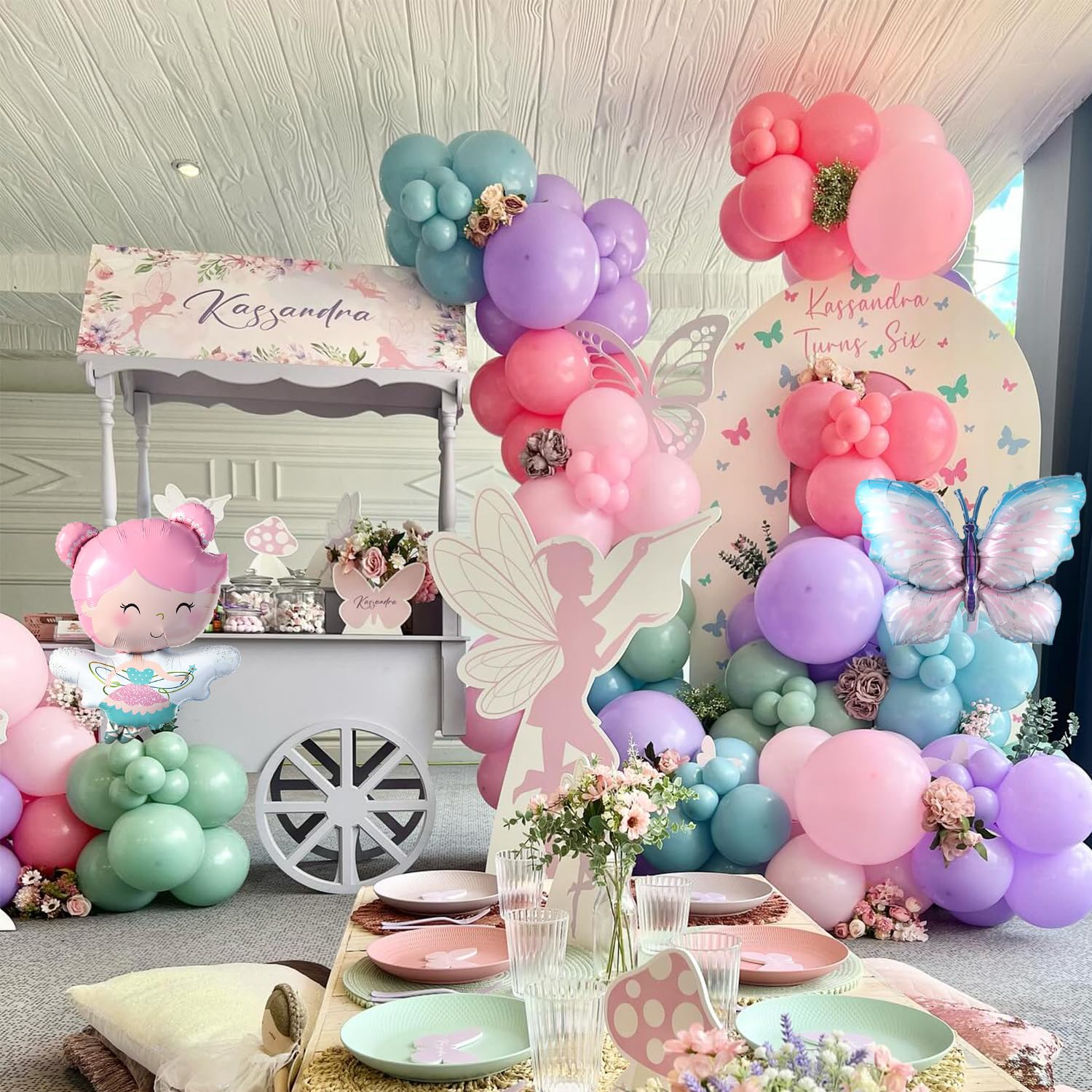 Fairy Wonderland Birthday Party Decorations,138Pcs Fairy Butterfly Mushroom Balloon Arch Garland Kit Dusty Pink Purple Blue Green Balloons for Girls Fairytale Spring Garden Tea Party Bride Baby Shower