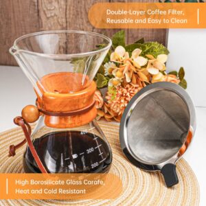 Pour Over Coffee Kit Chemex Coffee Maker Set, All in One Hand Drip Coffee Set, Coffee Grinder Manual Set, Ideal for Anniversary Birthday Gift