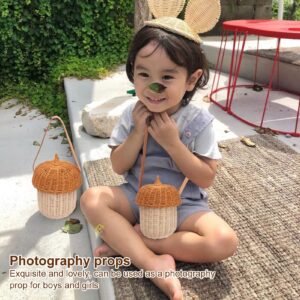 Rattan Woven Basket, Wicker Storage Basket Woven Baskets Acorn Bag Mushroom Basket Rattan Basket Woven Basket with Lid for Boys Girls Photography Props(Large)